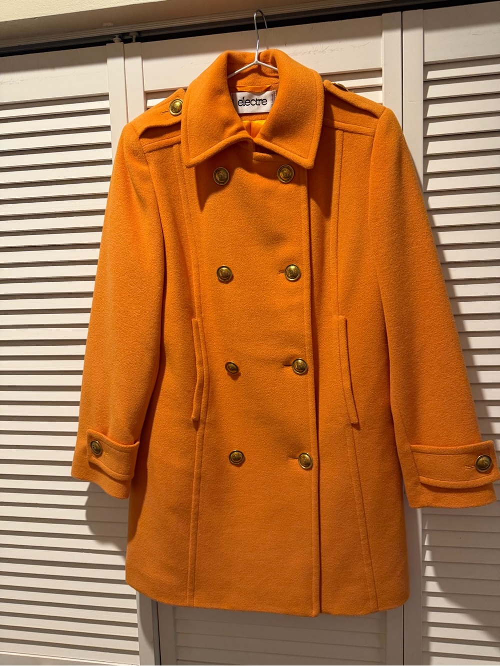 Vintage electre Paris Orange Double-Breasted Wool Pea Coat - Made in France -